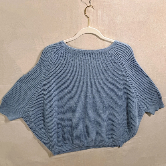 Chico's Women 3X Light Blue Rib Knit Texture 3/4 Dolman Sleeve Pullover Sweater - Picture 3 of 6